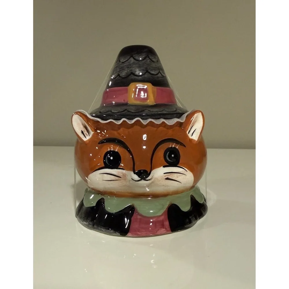 New Johanna Parker Ceramic Fox Thanksgiving Fall Jar Canister 5